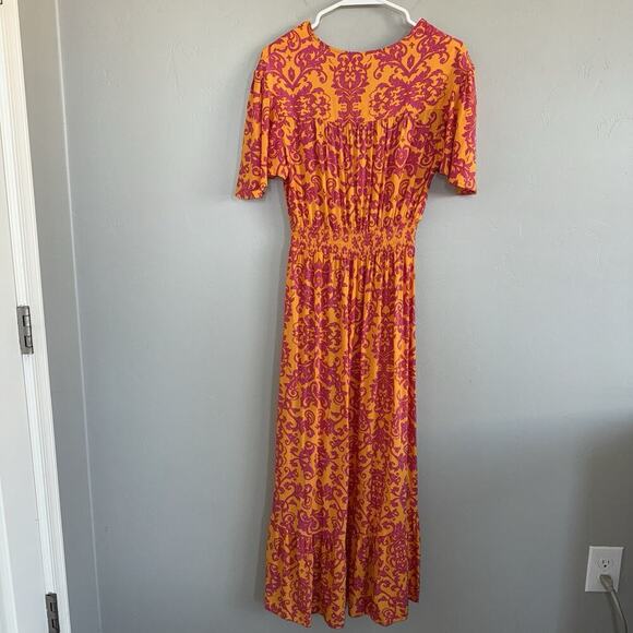 Anthropologie Abel The Label Maya Floral Smocked Midi Hi Low Flowy Dress Size S - Picture 3 of 7